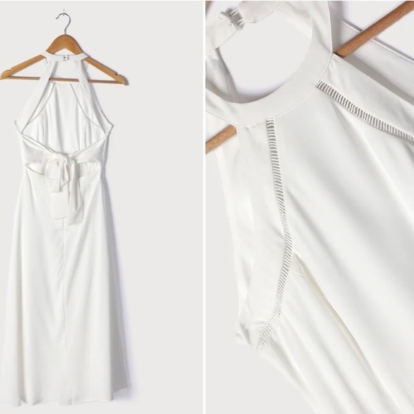 LULU's Bridal White Elegant Flowy Sexy Tie Back Chic Midi Dress NWOT - Picture 3 of 5
